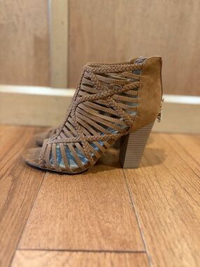Braided Strappy Block Heel Sandal - Brown
